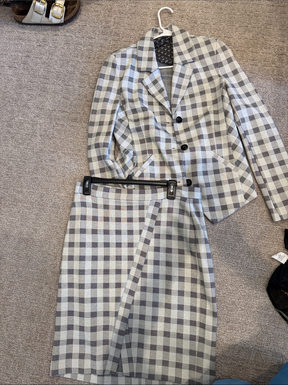 CAbi Gray and White Checked Blazer Jacket